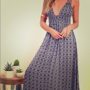 FIELD DAY NAVY BLUE PRINT MAXI DRESS